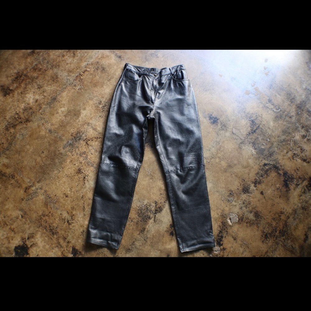 VINTAGE black 100% genuine high waist leather pants 80s 90s